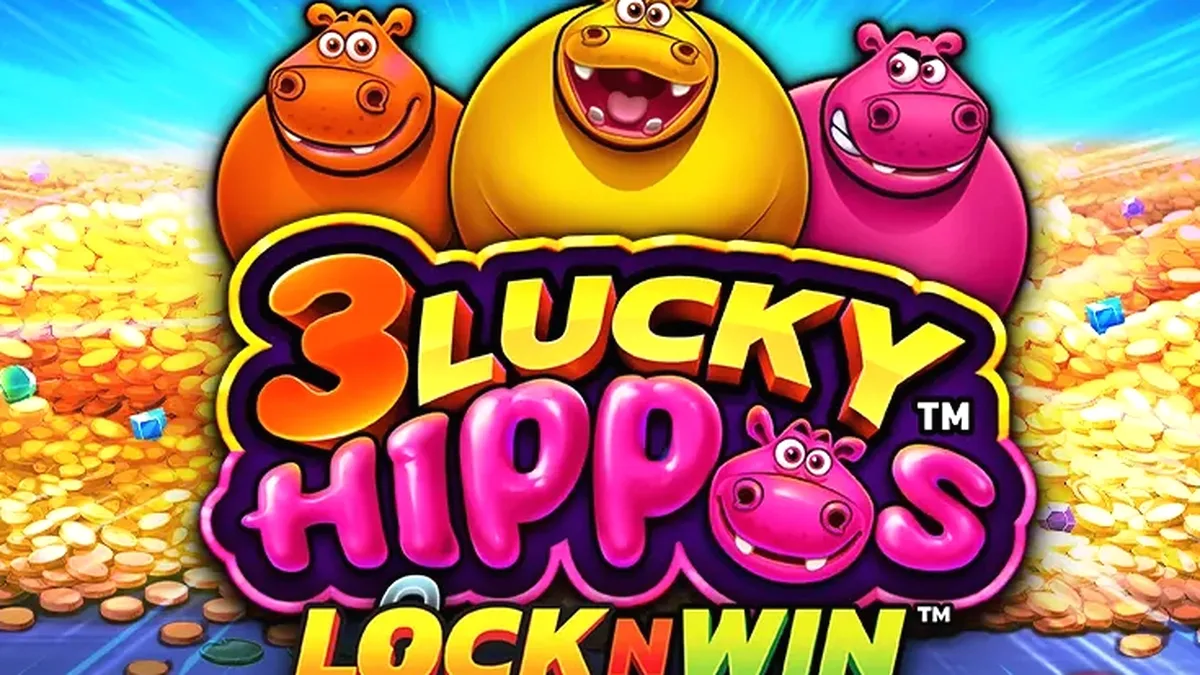 Interface colorida e divertida do slot 3 Lucky Hippos com temática de hipopótamos